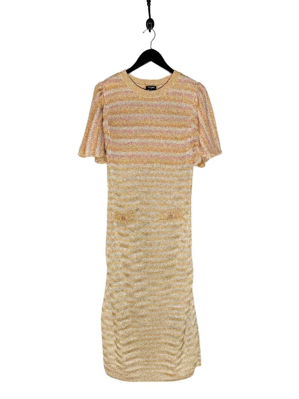 Chanel FW24 Gold Lurex Striped Knit Midi Dress